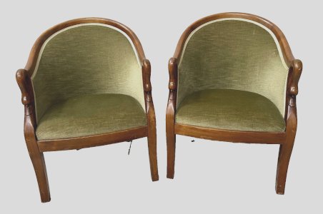 Pair of gondola-style armchairs with swan necks, 20th century