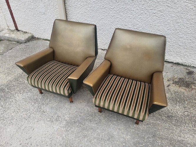 PAIRE DE FAUTEUILS DESIGN RECK A BILLY PAR MEDAL BELGIUM 1950 EN SKYL