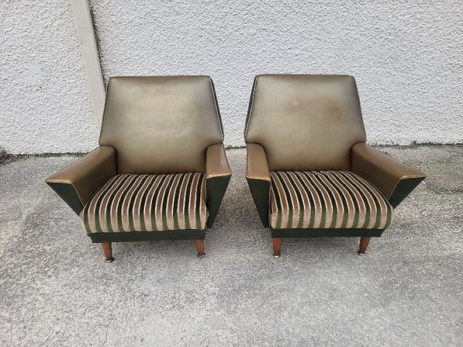 PAIRE DE FAUTEUILS DESIGN RECK A BILLY PAR MEDAL BELGIUM 1950 EN SKYL