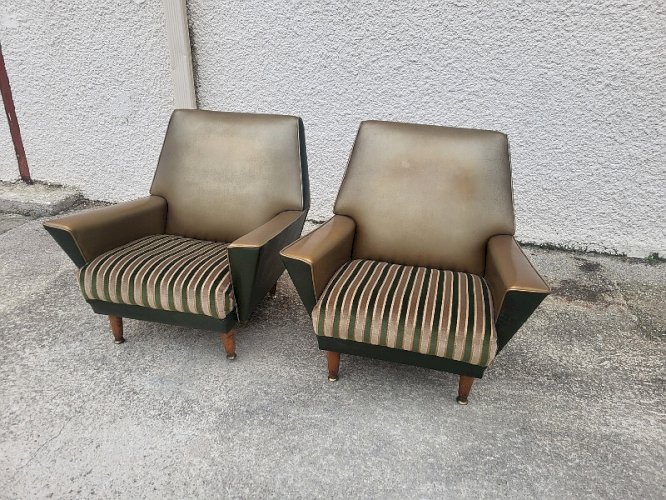 PAIRE DE FAUTEUILS DESIGN RECK A BILLY PAR MEDAL BELGIUM 1950 EN SKYL