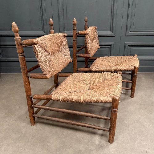 Paire de fauteuils en paille XXe dans le goût de Charles Dudouyt L9053