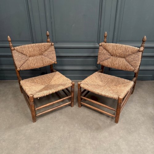 Paire de fauteuils en paille XXe dans le goût de Charles Dudouyt L9053