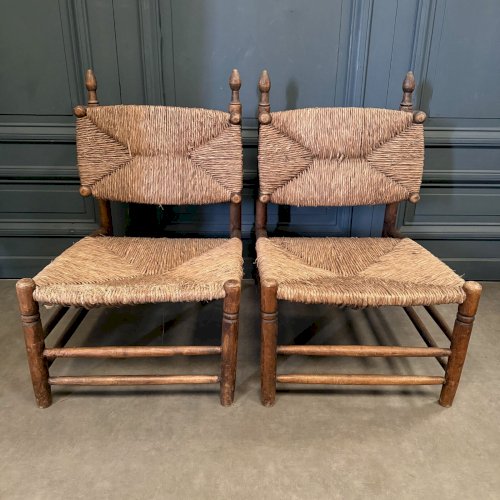 Paire de fauteuils en paille XXe dans le goût de Charles Dudouyt L9053