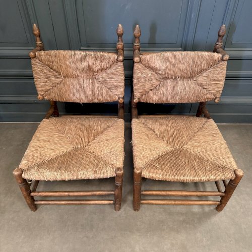 Paire de fauteuils en paille XXe dans le goût de Charles Dudouyt L9053