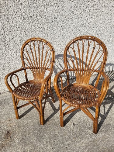 PAIRE DE FAUTEUILS EN ROTIN 1960-1970