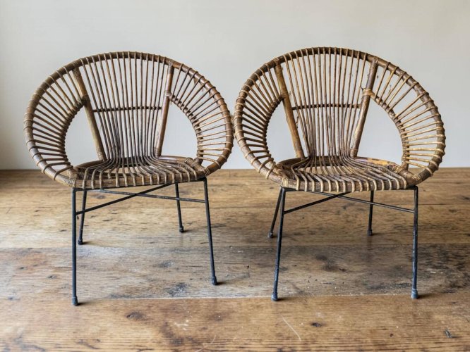 Paire de fauteuils en rotin, années 60