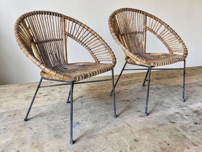 Paire de fauteuils en rotin, années 60
