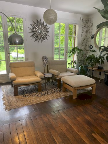 Paire de fauteuils et ottoman Rolf Benz, Allemagne, années 1980