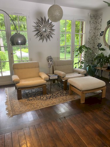 Paire de fauteuils et ottoman Rolf Benz, Allemagne, années 1980