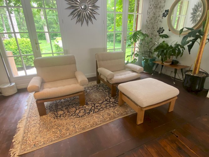 Paire de fauteuils et ottoman Rolf Benz, Allemagne, années 1980