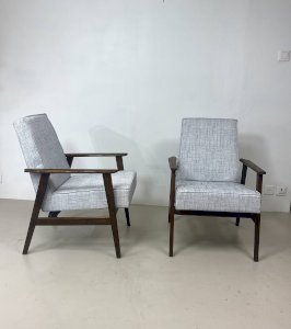 Pair of armchairs Henryk Lis 300-190 1970s grey-blue mottled fabric Ref: