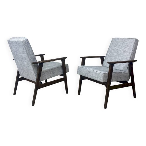 Paire de fauteuils Henryk Lis 300-190 année 70 tissu gris bleu chiné Ref :