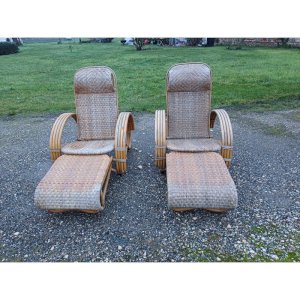 Pair of Colonial Rattan Lounge Chairs