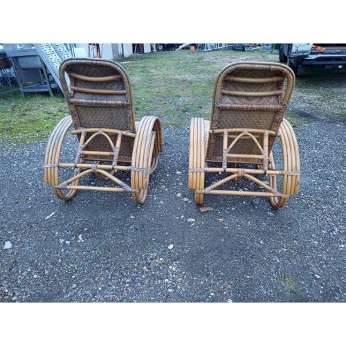 Paire de Fauteuils Transat en Rotin Colonial