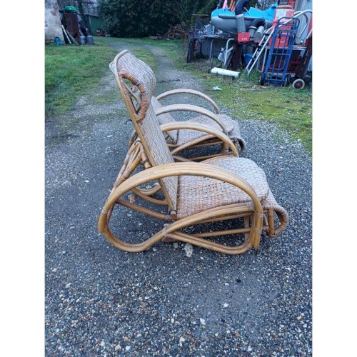 Paire de Fauteuils Transat en Rotin Colonial
