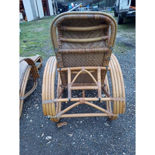 Paire de Fauteuils Transat en Rotin Colonial