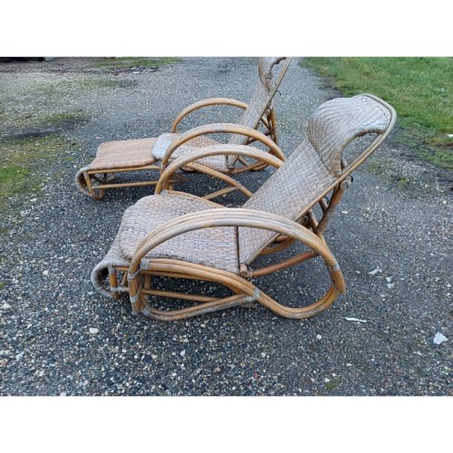 Paire de Fauteuils Transat en Rotin Colonial