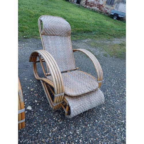 Paire de Fauteuils Transat en Rotin Colonial