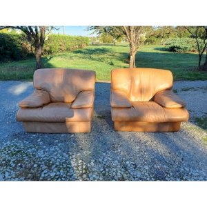 Pair of Vintage Chairs in Light Brown Leatherette