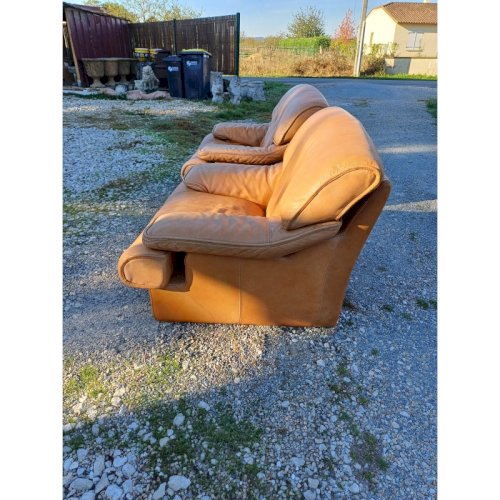 Paire de Fauteuils Vintage en Skai Marron Clair