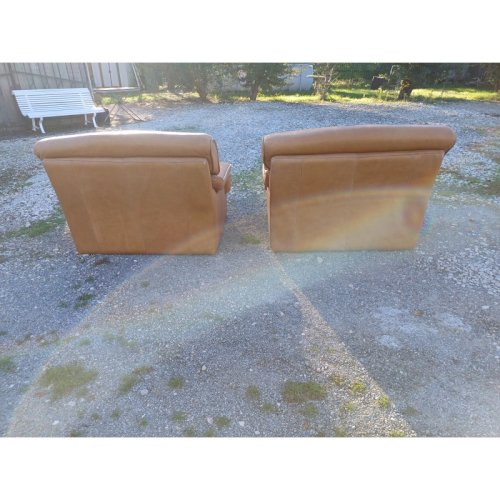 Paire de Fauteuils Vintage en Skai Marron Clair