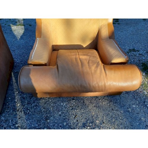 Paire de Fauteuils Vintage en Skai Marron Clair