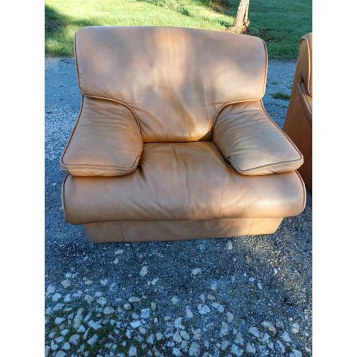 Paire de Fauteuils Vintage en Skai Marron Clair