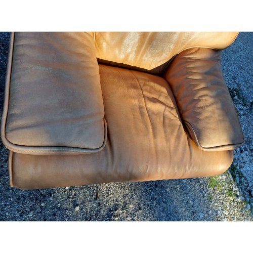 Paire de Fauteuils Vintage en Skai Marron Clair