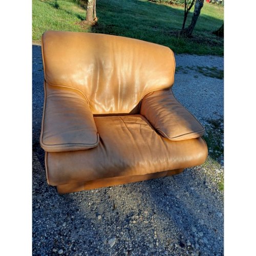 Paire de Fauteuils Vintage en Skai Marron Clair