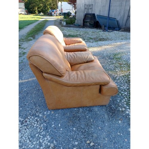 Paire de Fauteuils Vintage en Skai Marron Clair