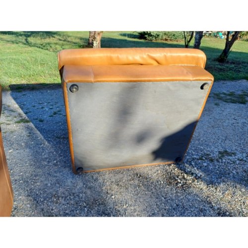 Paire de Fauteuils Vintage en Skai Marron Clair