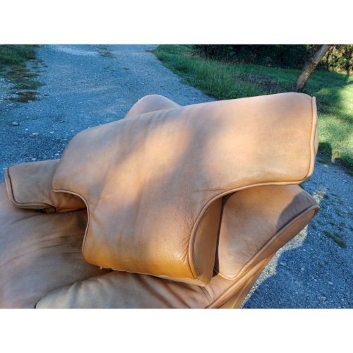 Paire de Fauteuils Vintage en Skai Marron Clair