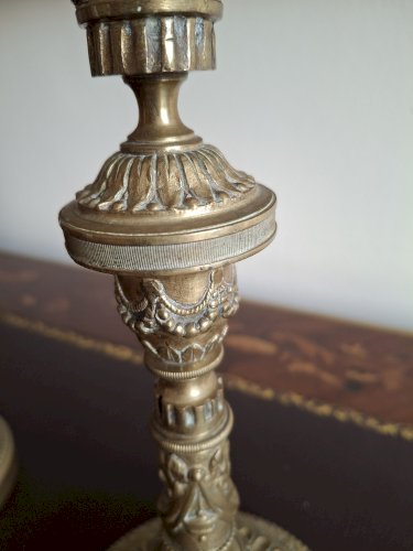 Paire de flambeaux grands bougeoirs en bronze XIX siècle hauteur 27 cm