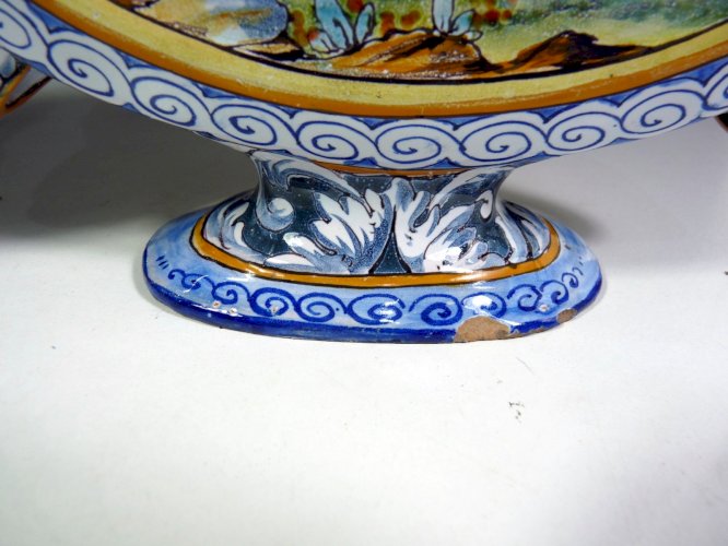 Paire de gourdes faïence Blois ? XIX° décor majolique signées H - 29 cm