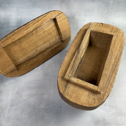 Paire de grande boite secrète canard en bois sculpté teck de Thailande