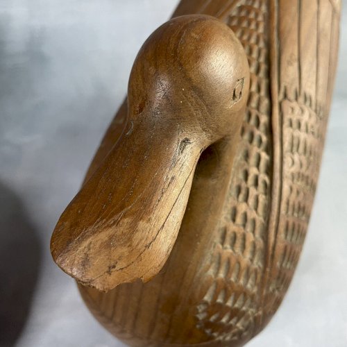 Paire de grande boite secrète canard en bois sculpté teck de Thailande