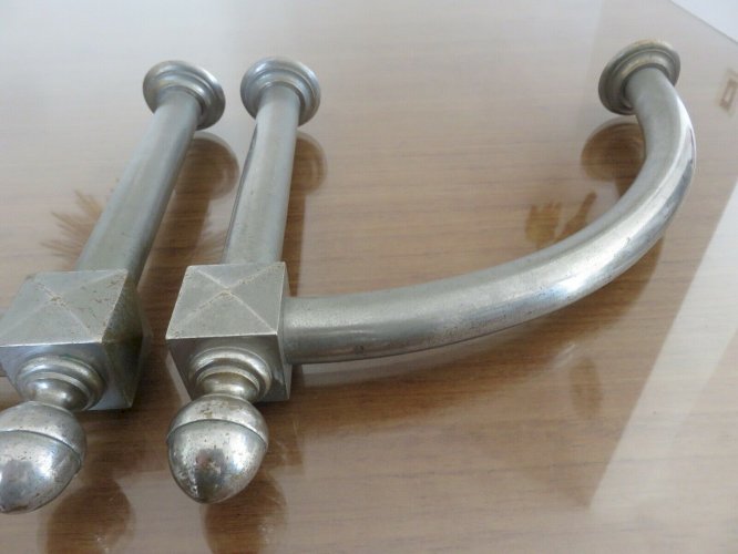 PAIRE DE GRANDES POIGNEES DE PORTE DE MAGASIN ART DECO EN BRONZE NICKELE 1920 30