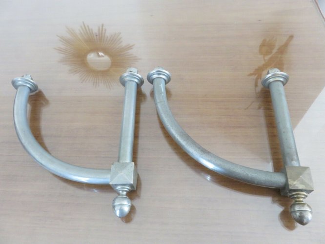 PAIRE DE GRANDES POIGNEES DE PORTE DE MAGASIN ART DECO EN BRONZE NICKELE 1920 30