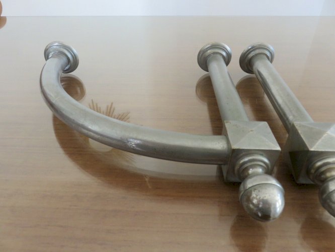 PAIRE DE GRANDES POIGNEES DE PORTE DE MAGASIN ART DECO EN BRONZE NICKELE 1920 30