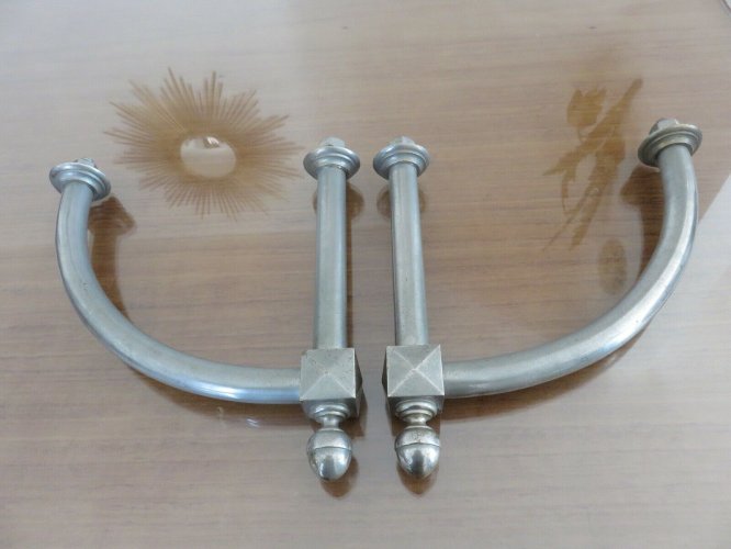 PAIRE DE GRANDES POIGNEES DE PORTE DE MAGASIN ART DECO EN BRONZE NICKELE 1920 30