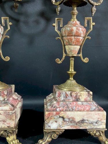 Paire de grands candélabres chandeliers en bronze et marbre XIXe Napoléon III