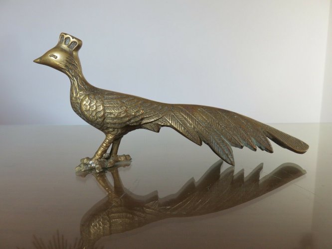 PAIRE DE GRANDS PAONS PEACOCK EN LAITON ANNEES 60 70 VINTAGE