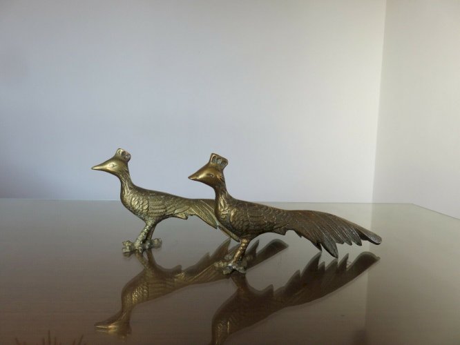 PAIRE DE GRANDS PAONS PEACOCK EN LAITON ANNEES 60 70 VINTAGE