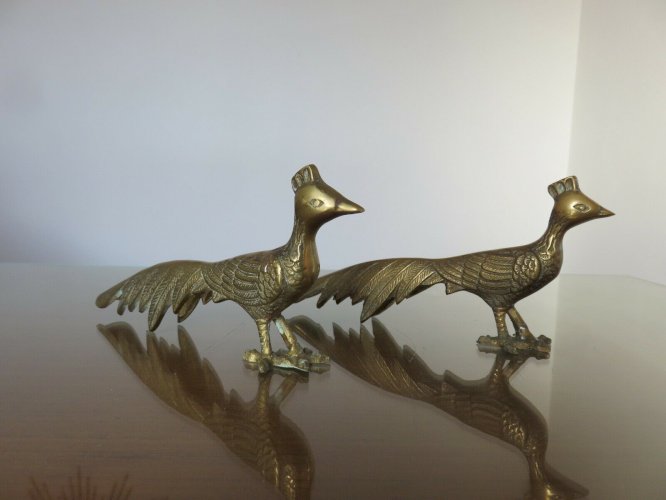 PAIRE DE GRANDS PAONS PEACOCK EN LAITON ANNEES 60 70 VINTAGE