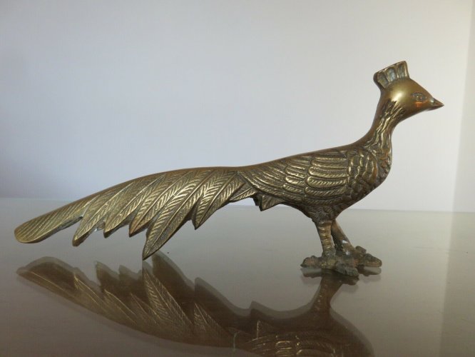 PAIRE DE GRANDS PAONS PEACOCK EN LAITON ANNEES 60 70 VINTAGE