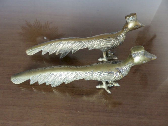PAIRE DE GRANDS PAONS PEACOCK EN LAITON ANNEES 60 70 VINTAGE