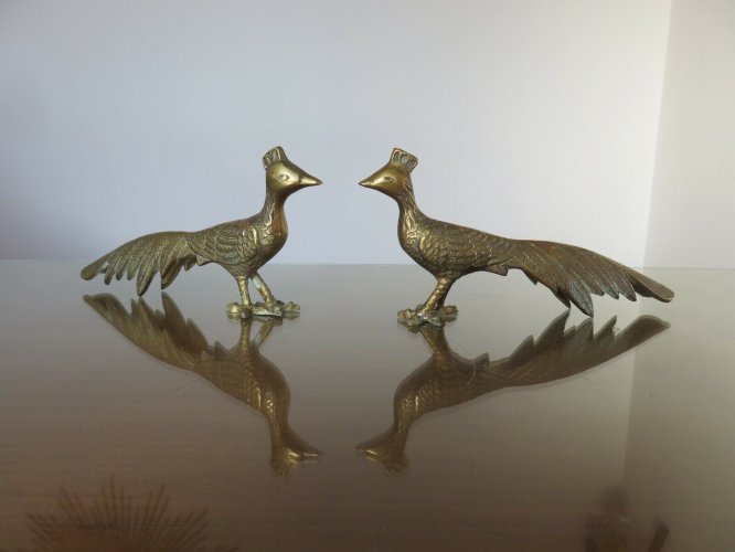 PAIRE DE GRANDS PAONS PEACOCK EN LAITON ANNEES 60 70 VINTAGE