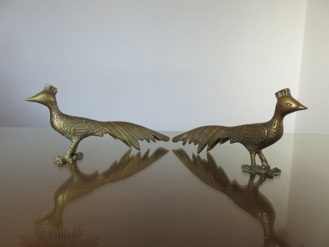 PAIRE DE GRANDS PAONS PEACOCK EN LAITON ANNEES 60 70 VINTAGE