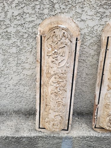 PAIRE DE JAMBAGES MUR ELEMENT DE DECORATION EN BOIS ET STUCK