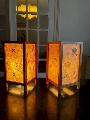 Paire de lampes en fleurs séchées, 1970